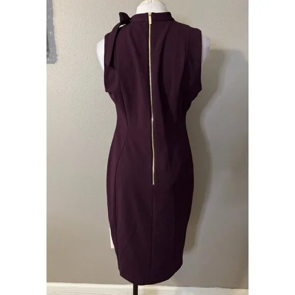 Calvin Klein Dress 10 Purple Plum Bow Neck Scuba Stretch Sheath Sleeveless - Picture 4 of 8